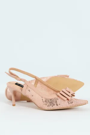 Occasion Mesh Bow Detail Heel - Nude