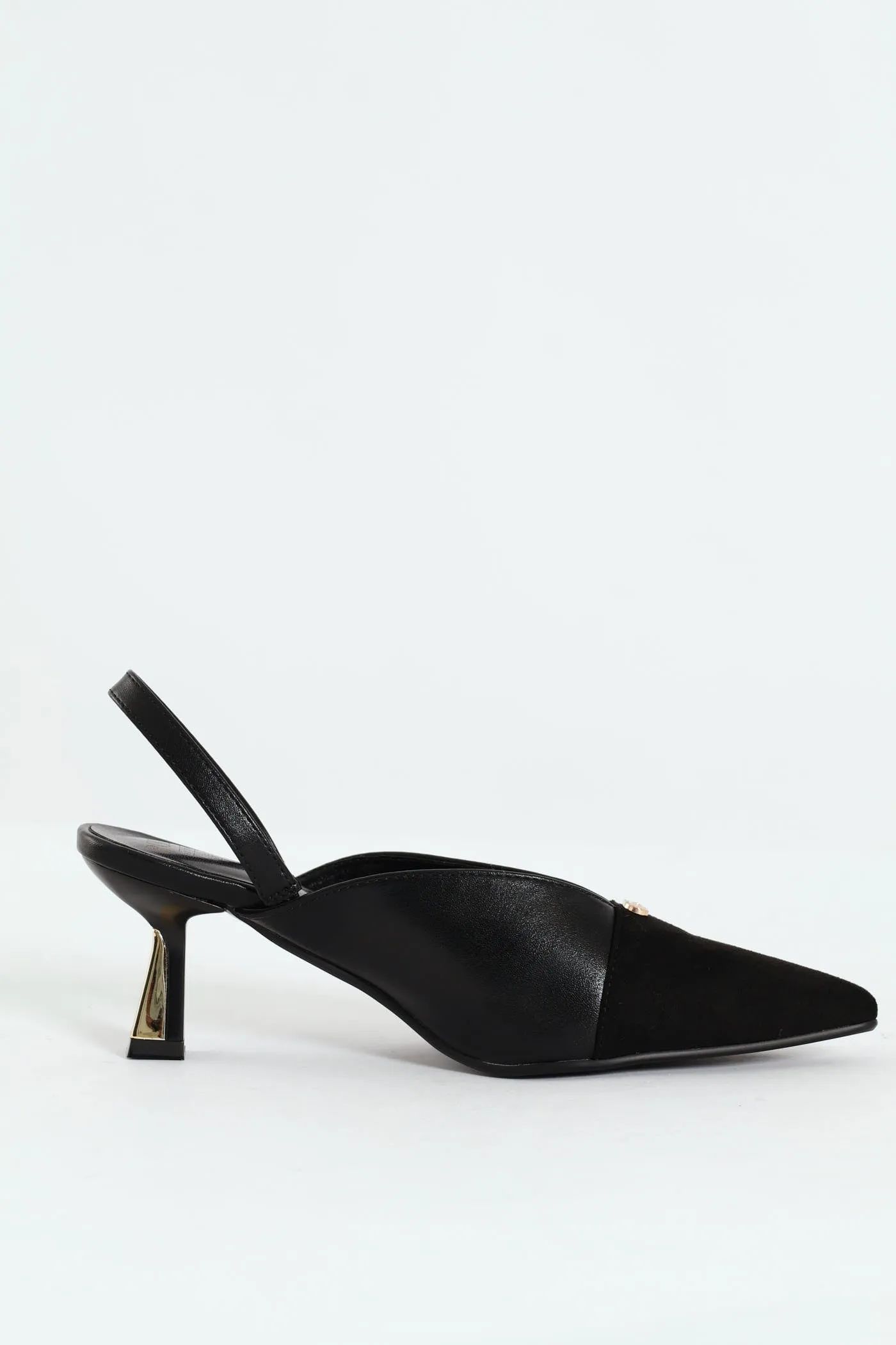 Pointed Slingback Kitten Heel - Black
