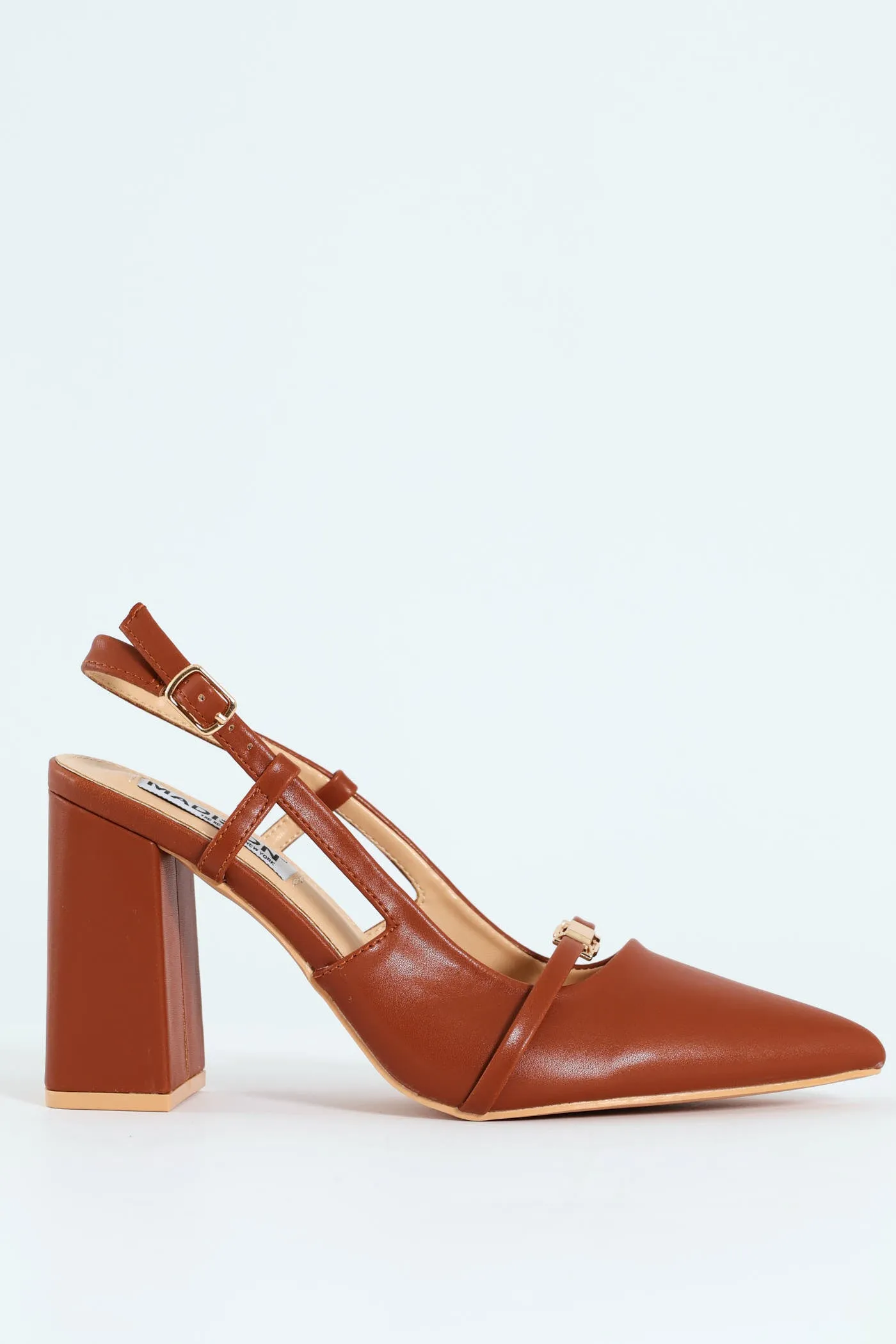 Pointed Toe Block Slingback Heel - Tan