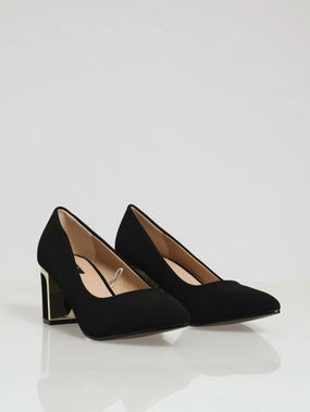 Pointy Trim BlockHeel - Black