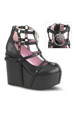 POISON-25-1 Demonia Wedge | Black Faux Leather