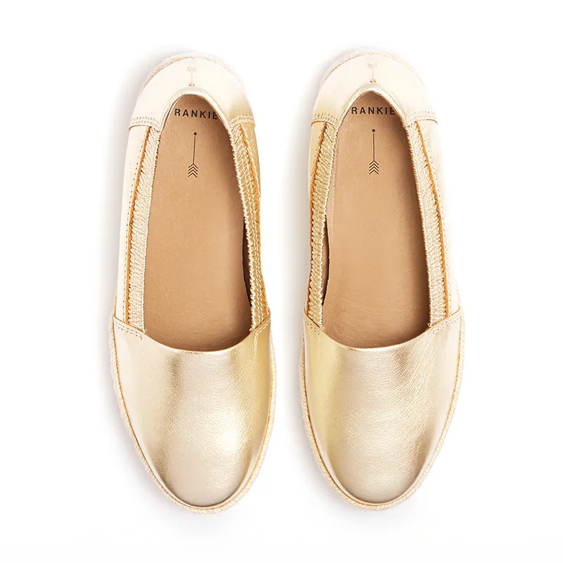 REECE - GOLD TUMBLED LEATHER SLIP ON FLATS