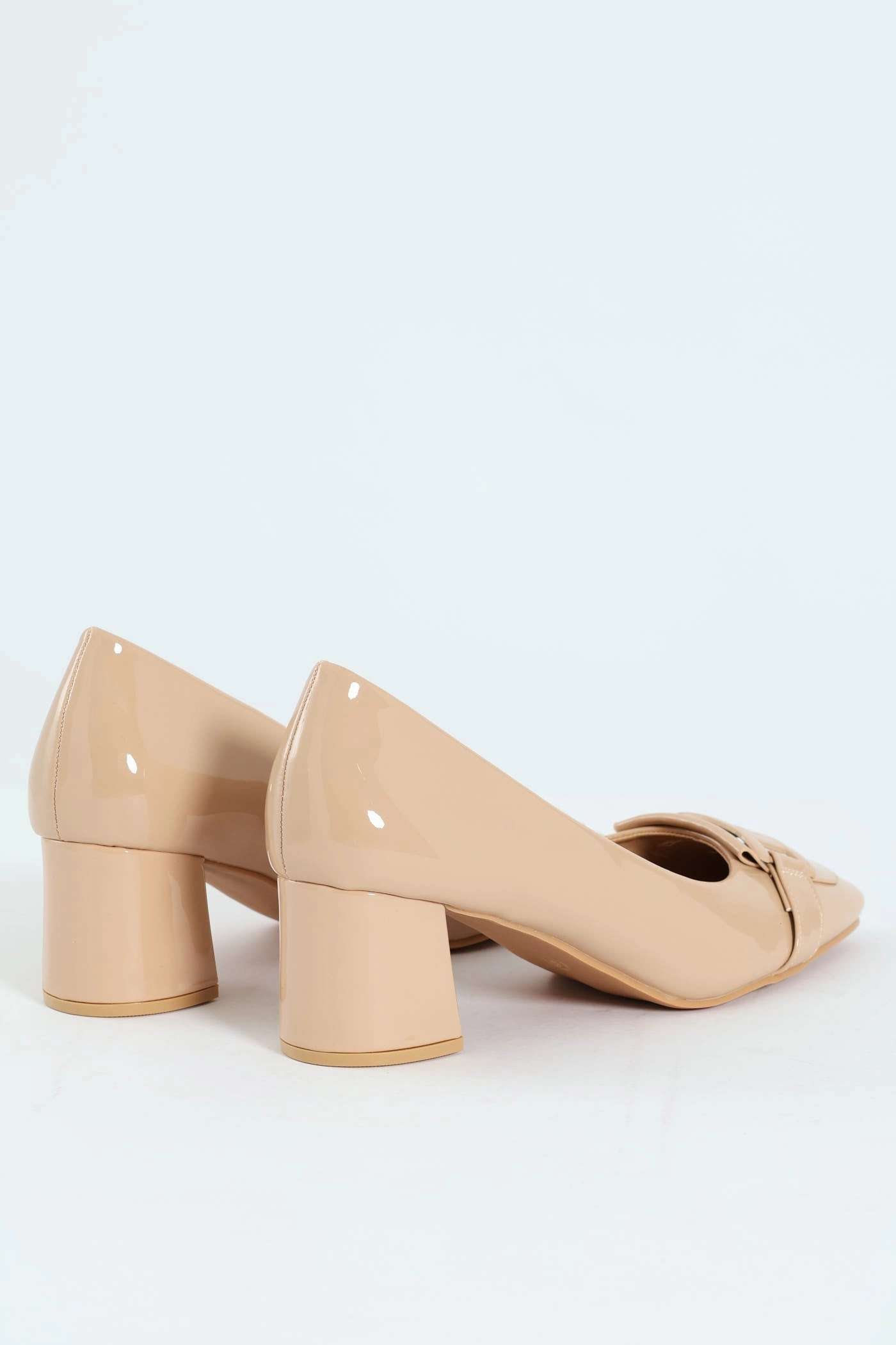 Self Colour Trim Patent Block Court Heel - Cream