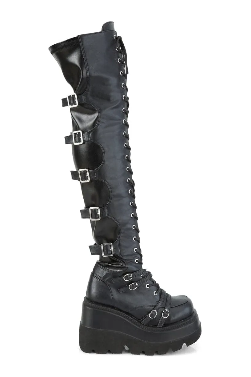 SHAKER-350 Black Vegan Leather Knee Boot