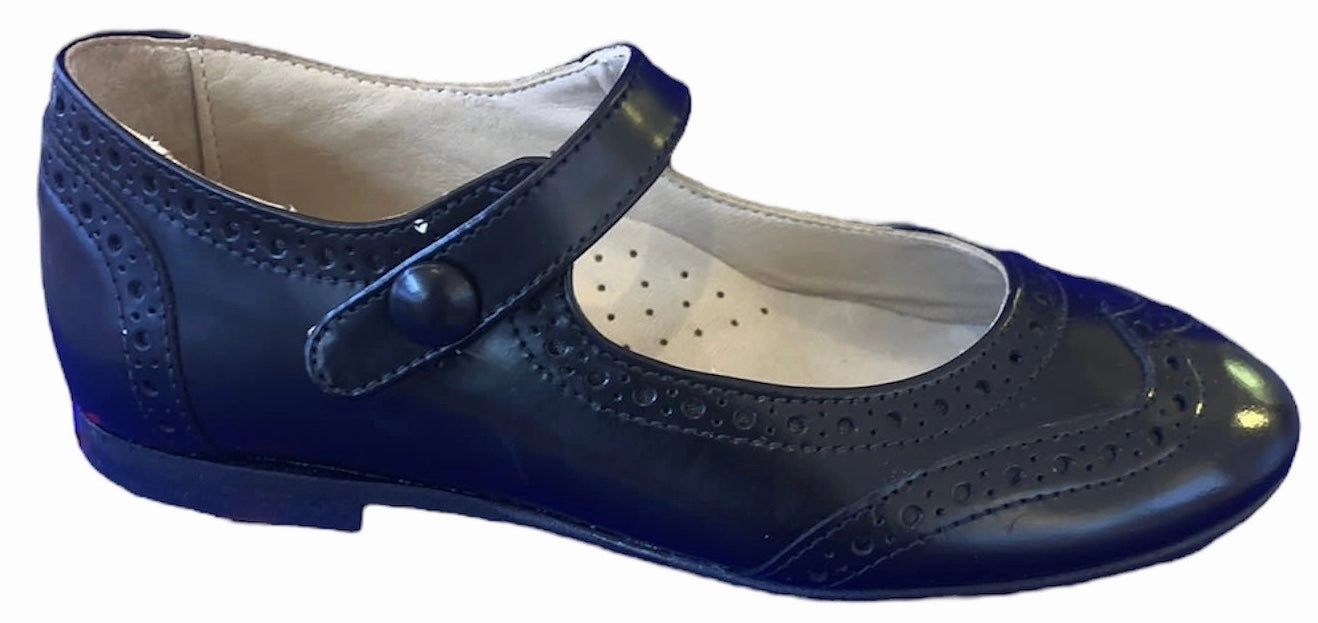 Shawn & Jeffery Black Leather Wingtip Button Mary Jane
