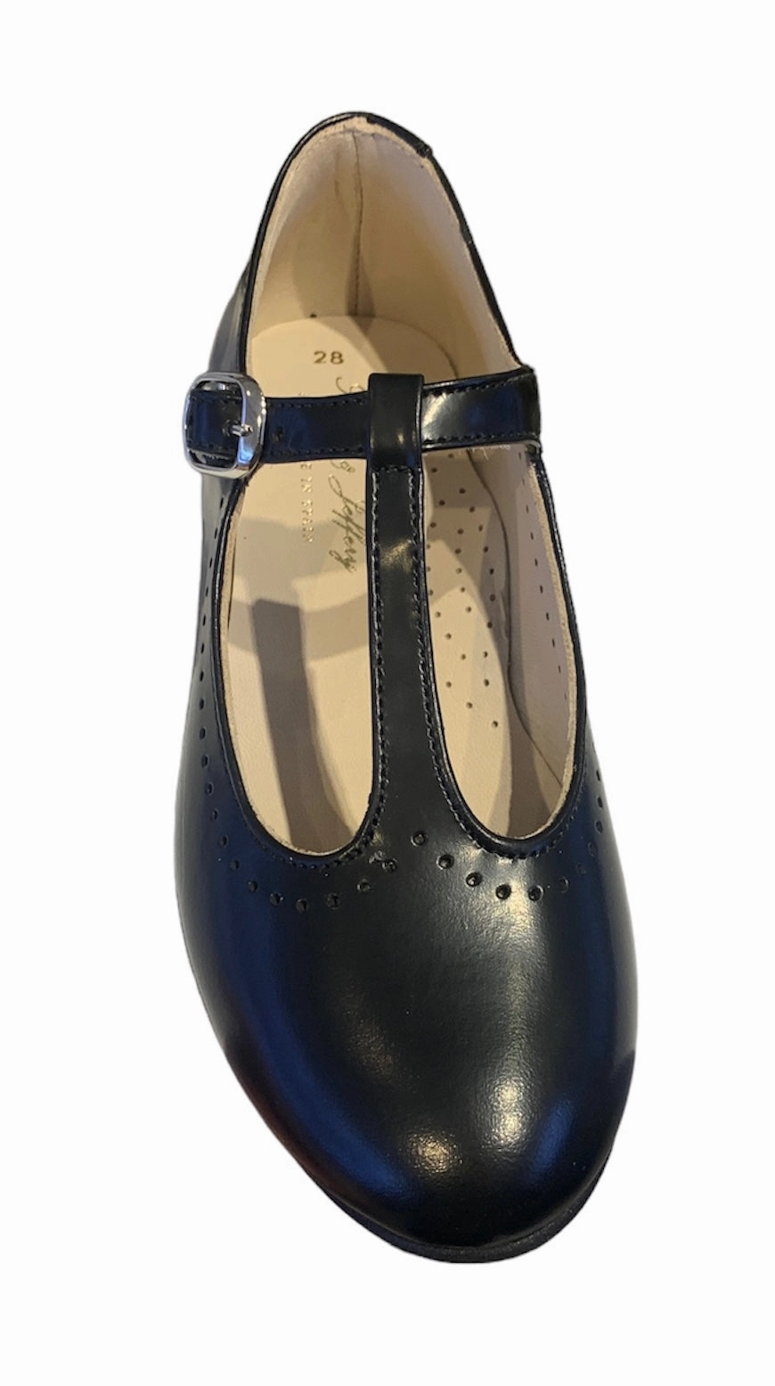 Shawn & Jeffery Black Mocasino T-Strap Leather Shoe