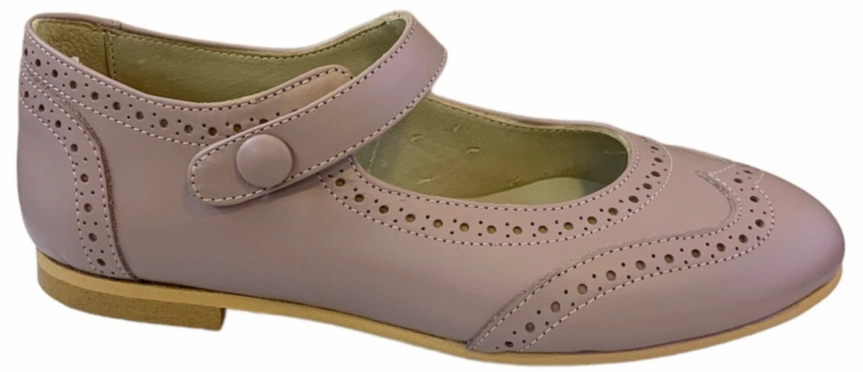 Shawn & Jeffery Dark Pink Leather Wingtip Button Mary Jane