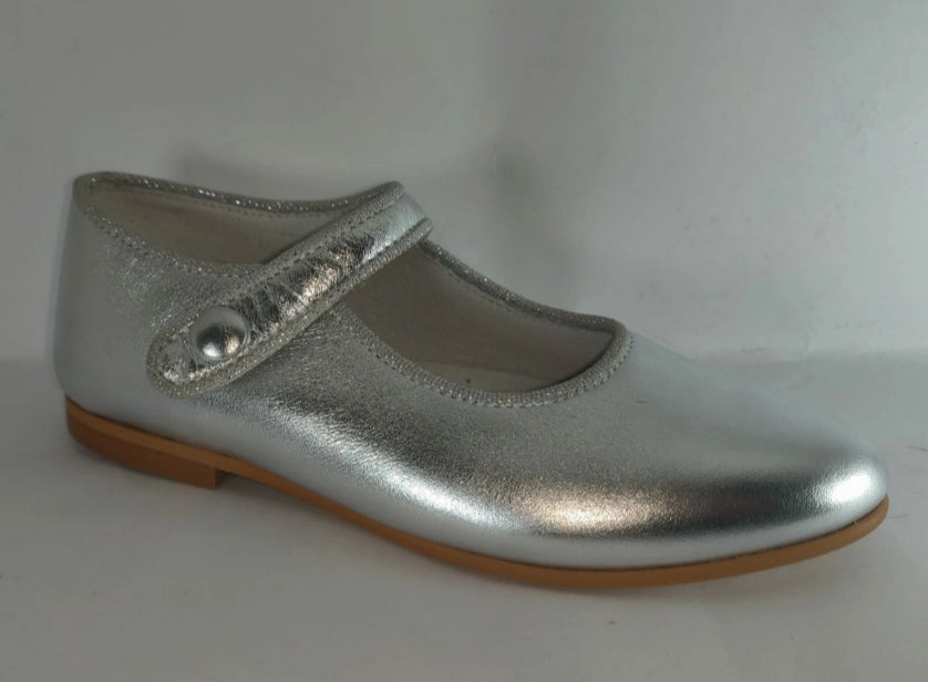 Shawn & Jeffery Silver Leather Girls Button Mary Jane