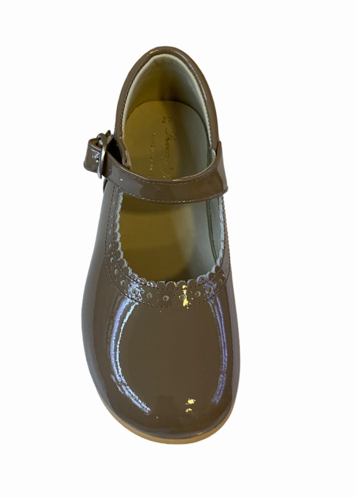 Shawn & Jeffery Taupe Patent Leather Girls European Buckle Mary Jane