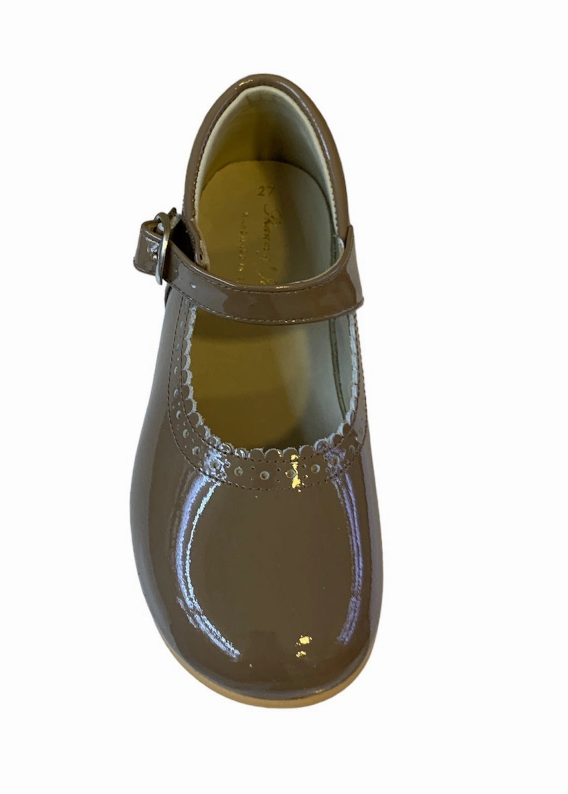 Shawn & Jeffery Taupe Patent Leather Girls European Buckle Mary Jane