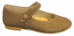 Shawn & Jeffery Taupe Pressed Leather Button Mary Jane