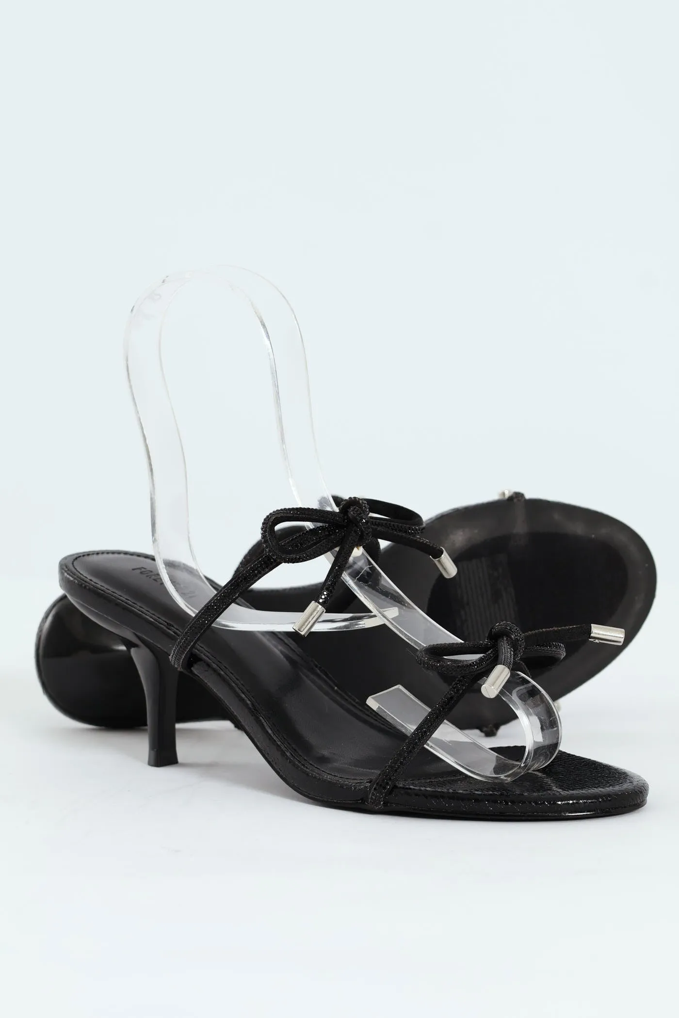 Single Sole Low Style Open Toe Heel - Black