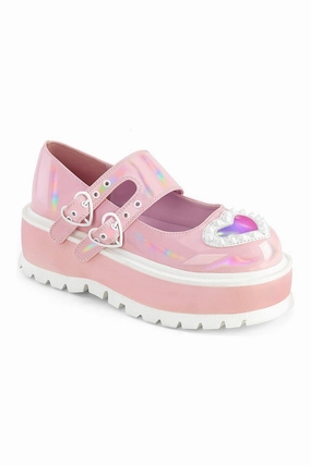 SLACKER-25 Pink Hologram Patent Mary Janes