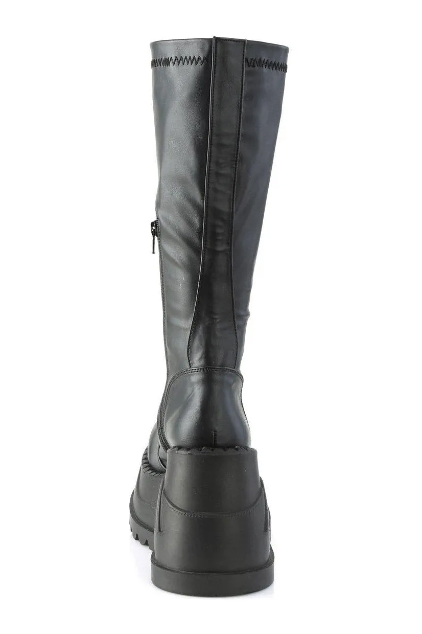 STOMP-200 Knee Boot | Black Faux Leather