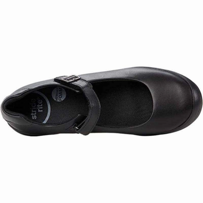 Stride Rite Ainsely Girls Black Uniform School Shoes (Velcro/Fake Buckle)