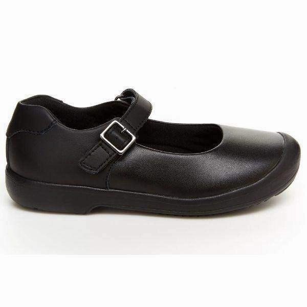 Stride Rite Ainsely Girls Black Uniform School Shoes (Velcro/Fake Buckle)
