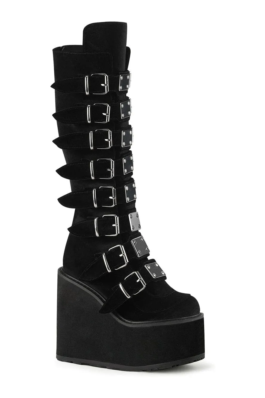 SWING-815 Black Vegan Suede Knee Boot