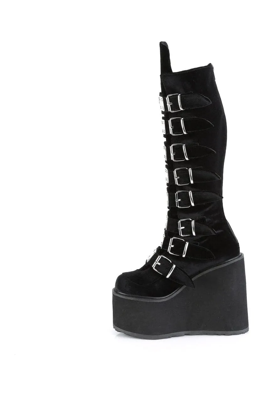 SWING-815 Black Vegan Suede Knee Boot