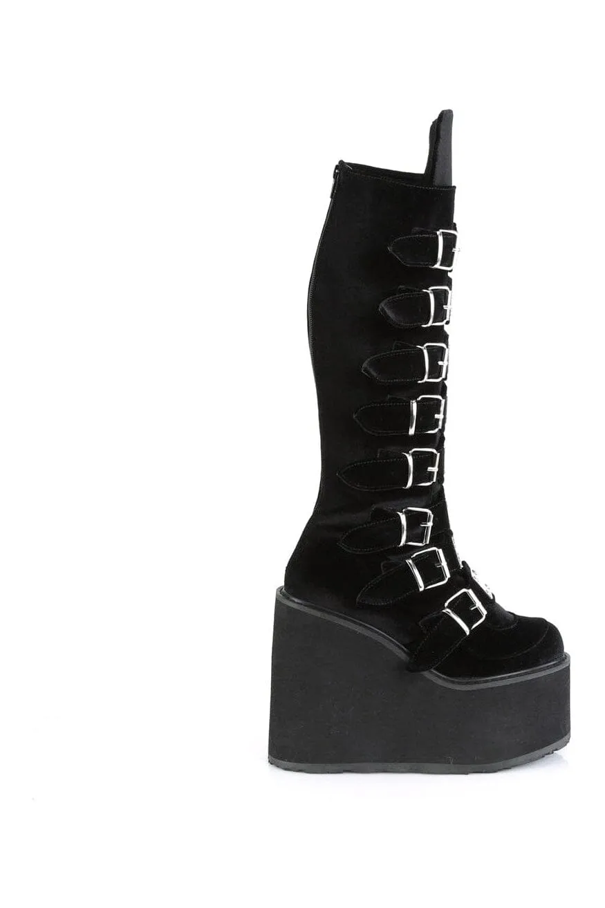 SWING-815 Black Vegan Suede Knee Boot