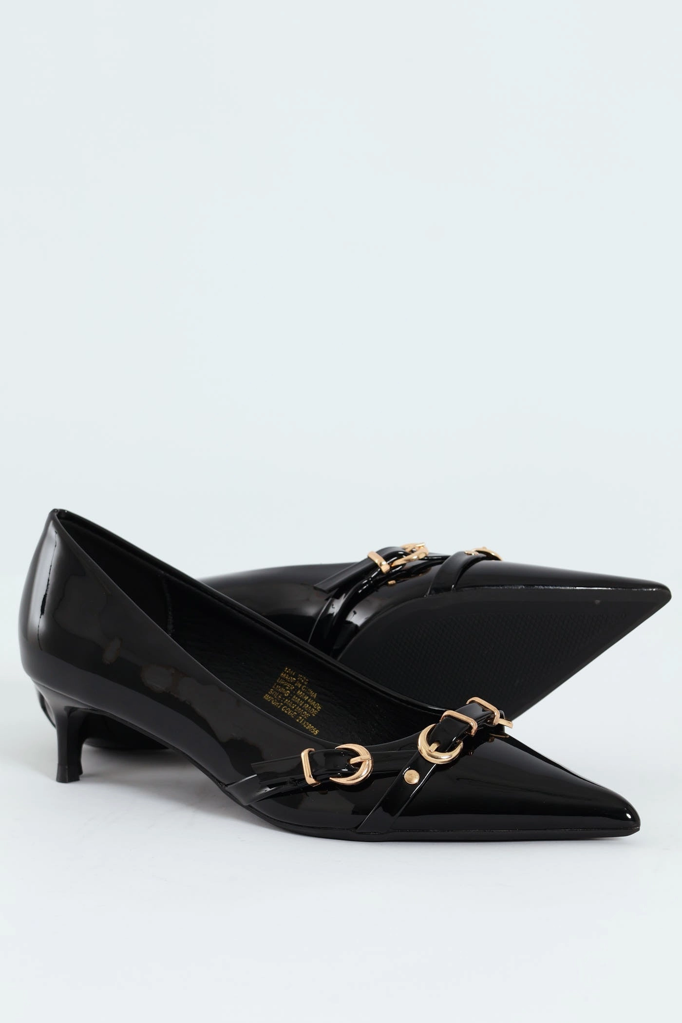 Tait 1 Pointed Toe Buckle Kitten Court Heel - Black