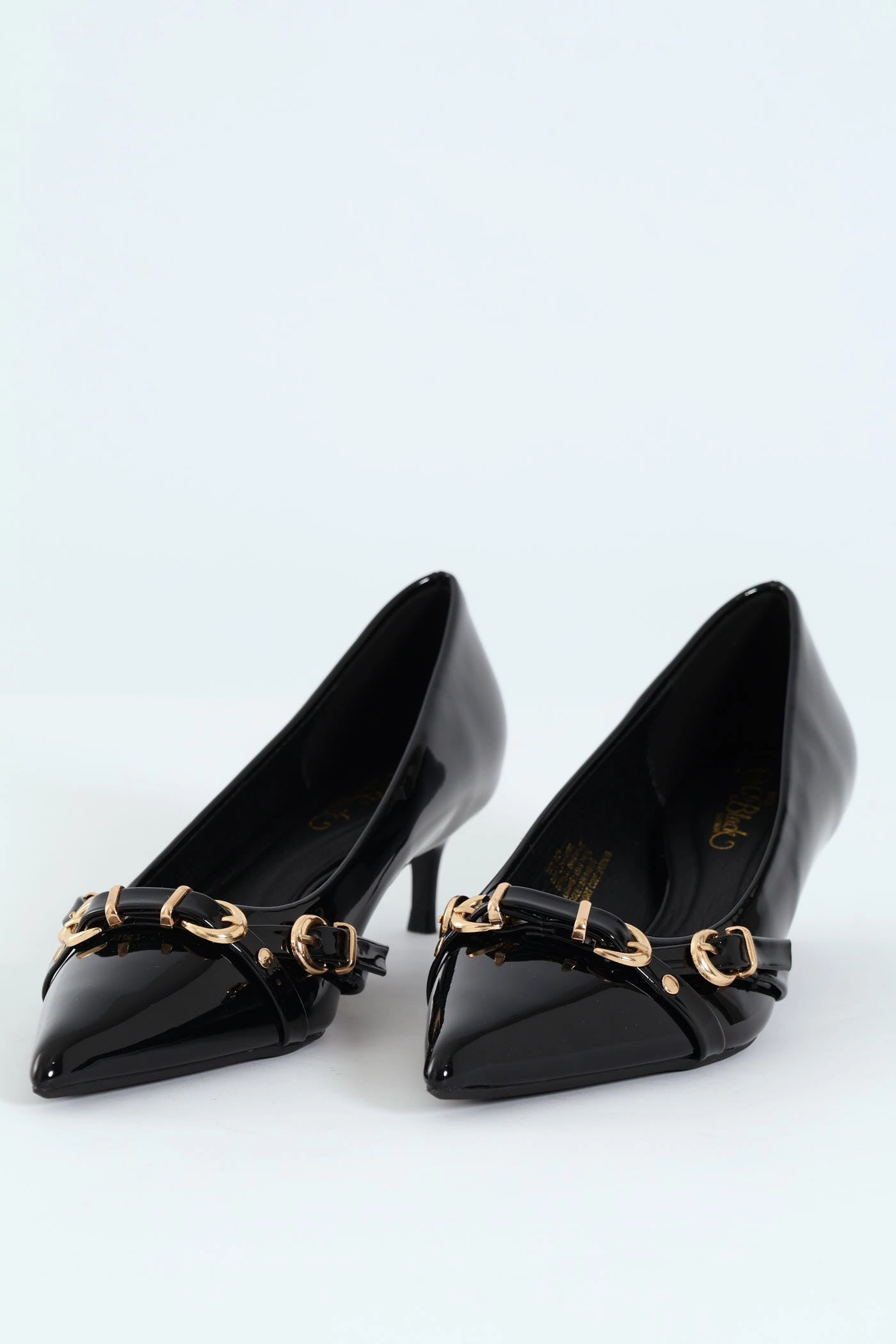 Tait 1 Pointed Toe Buckle Kitten Court Heel - Black