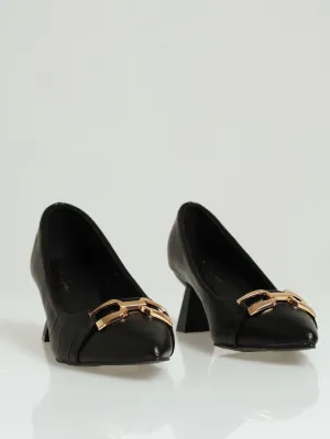 Tapered Court Heel With Metal Trim - Black