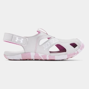 Under Armour Halo Grey/Stellar Pink/White Fat Tire Defender Childrens Sandal