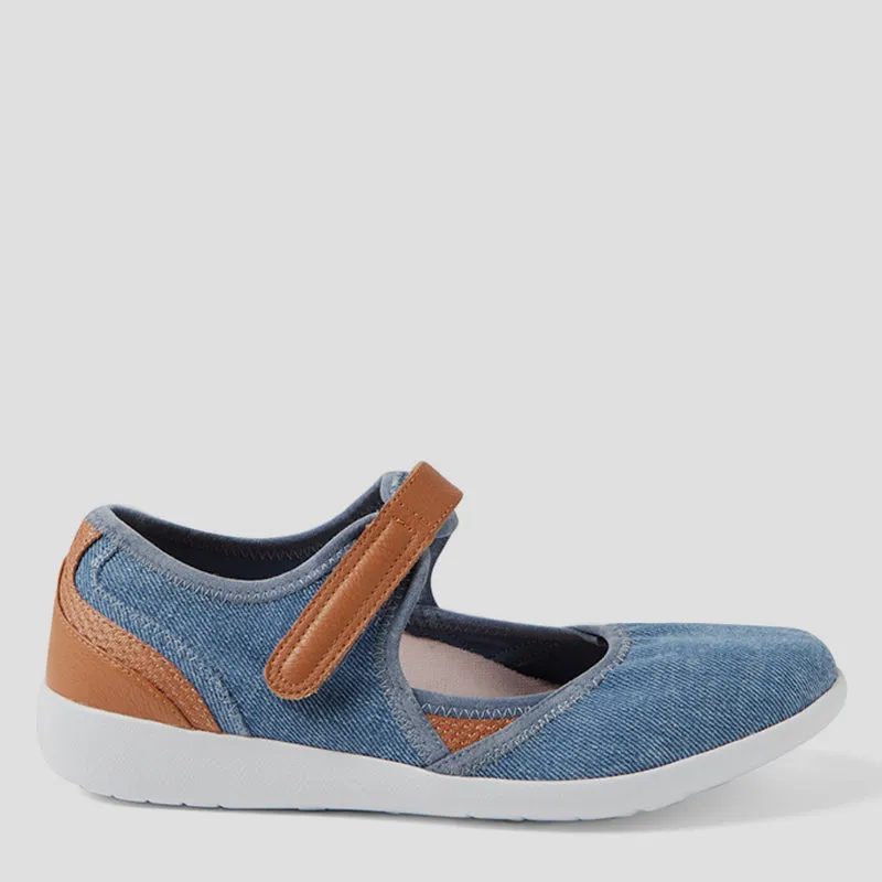 USHERY XF - BLUE DENIM-DARK TAN FABRIC FS