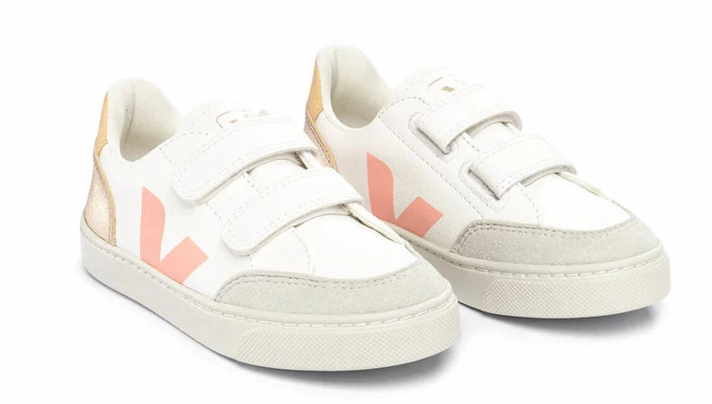 Veja White Multico Platino Girls Velcro Sneakers