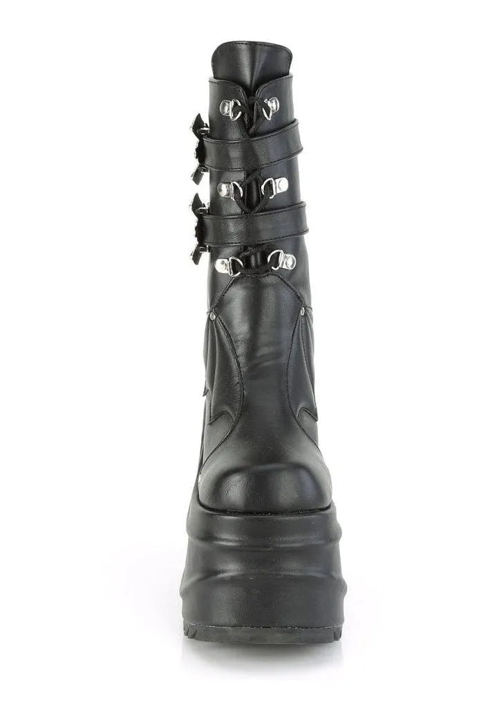 WAVE-150 Knee Boot | Black Faux Leather