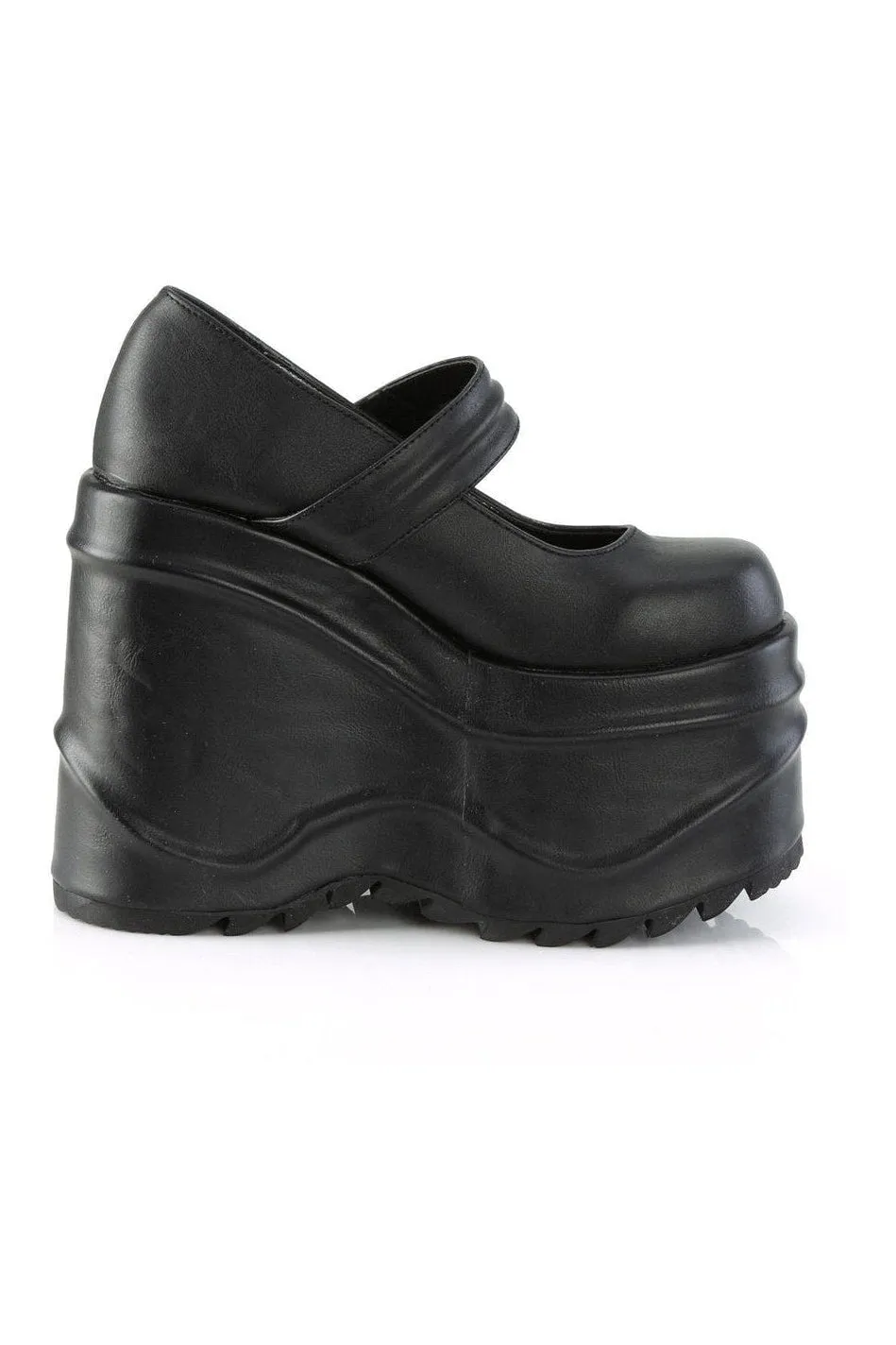 WAVE-32 Mary Jane | Black Faux Leather