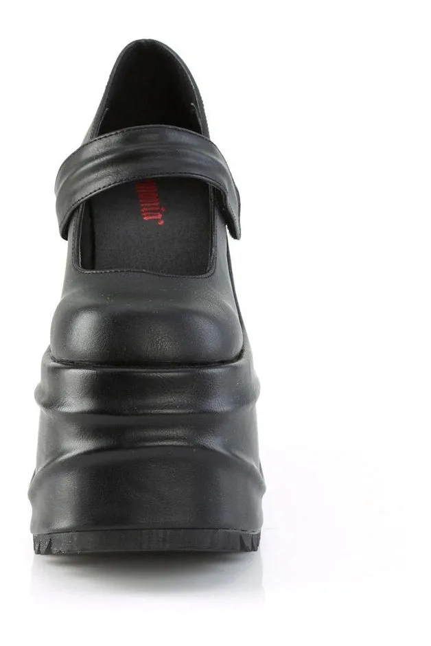 WAVE-32 Mary Jane | Black Faux Leather