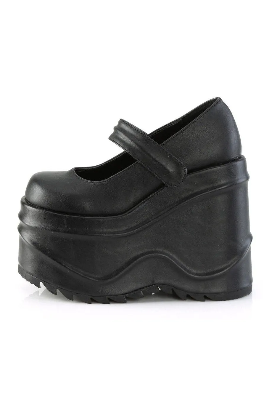 WAVE-32 Mary Jane | Black Faux Leather
