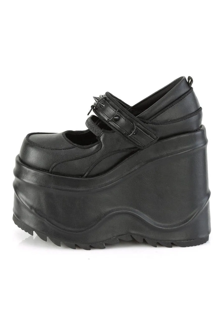 WAVE-48 Mary Jane | Black Faux Leather